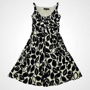 Nine West Cream & Black Leaf Print Dress